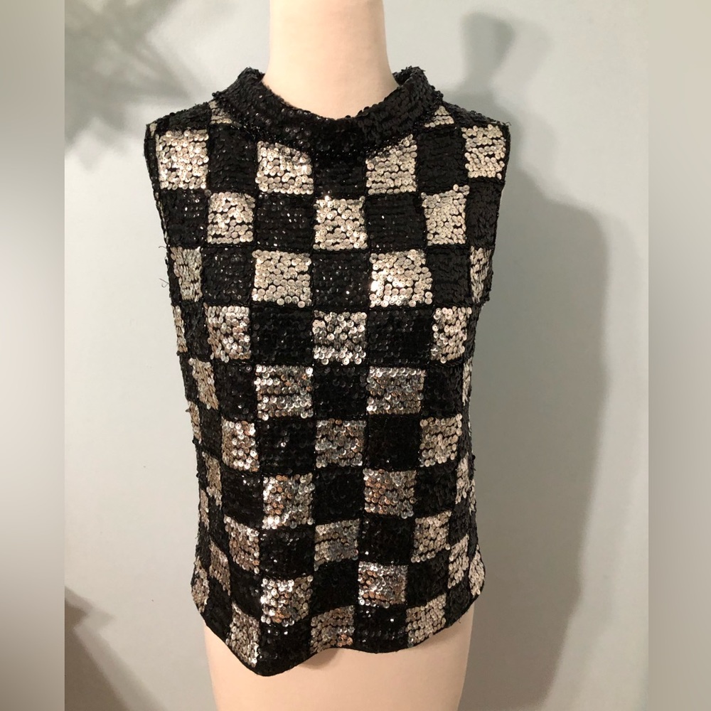 Vintage Sleeveless Sequin Checkered Top Size Small-Medium